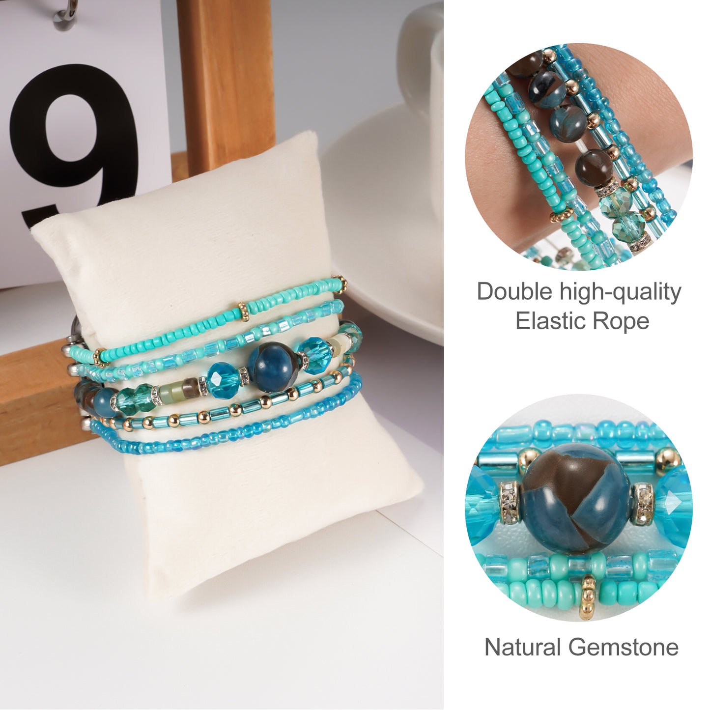 XIUDA Beaded Bracelet Compatible with Apple Watch Band 38-44mm for Women Fashion Elastic Beads Stretch Jewelry Strap Replacement for iWatch