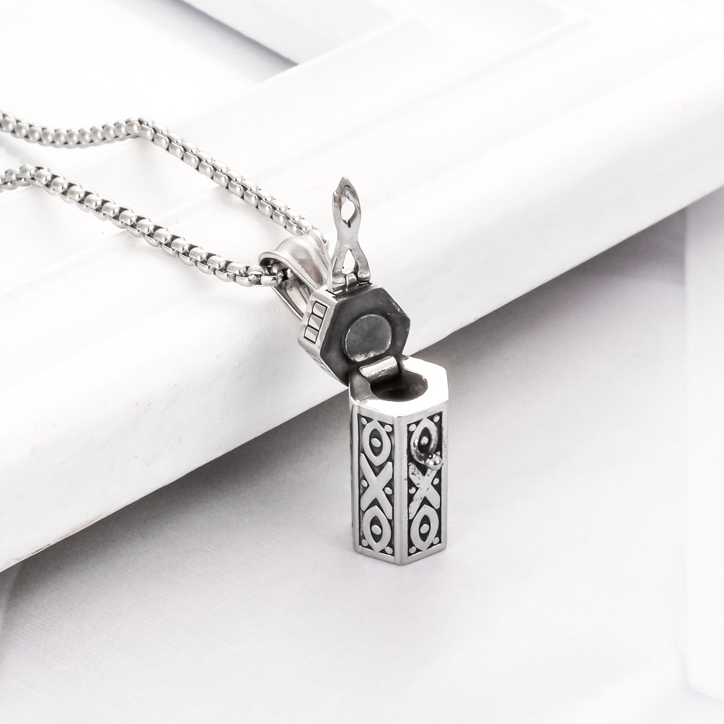 Cylindrical Memorial Necklace with Christian Ichthys