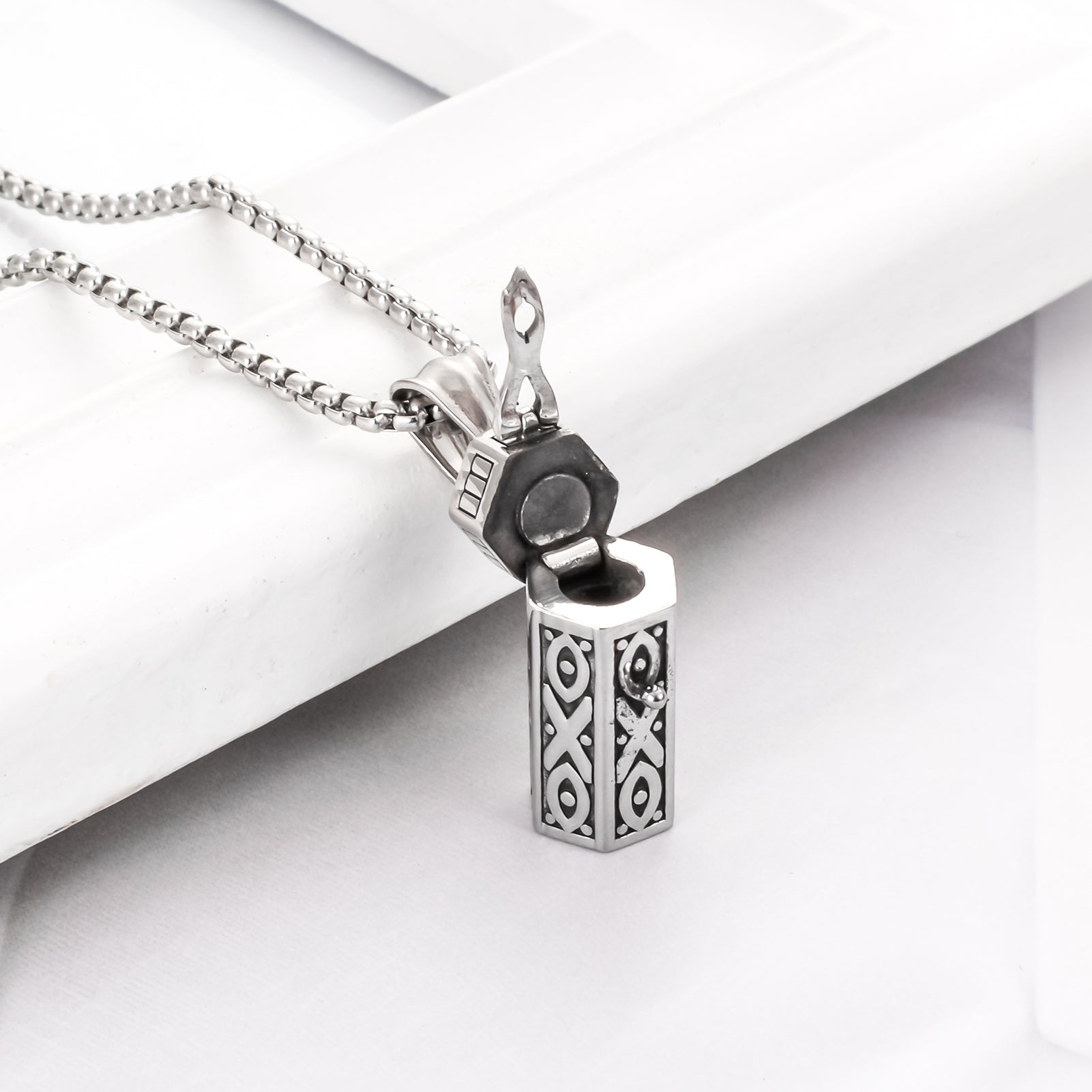 Cylindrical Memorial Necklace with Christian Ichthys