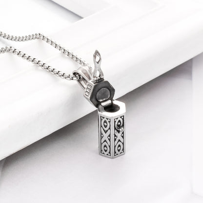 Cylindrical Memorial Necklace with Christian Ichthys