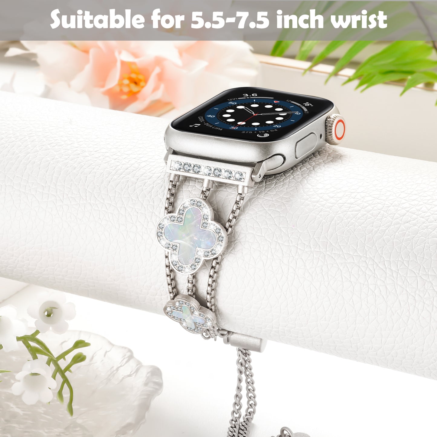 XIUDA Women Flower Stainless Steel IWatch Band