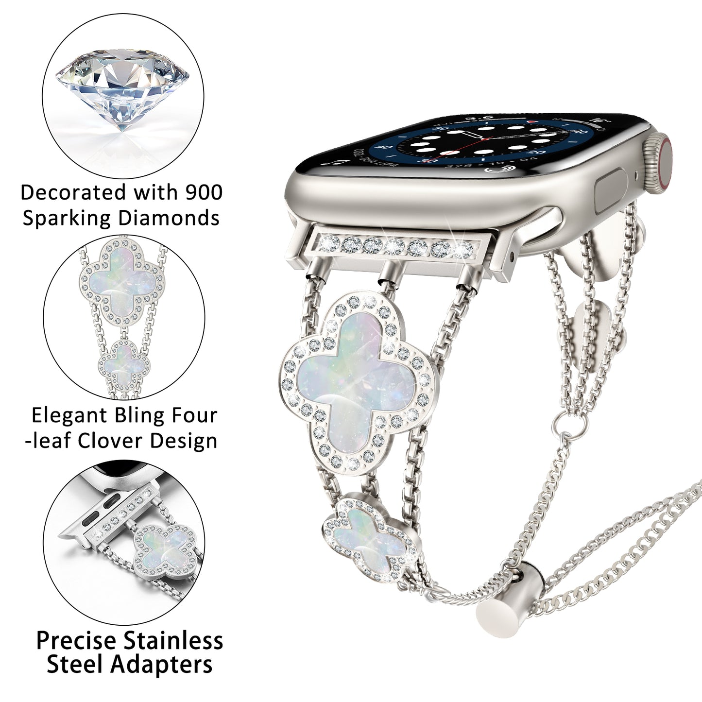 XIUDA Women Flower Stainless Steel IWatch Band