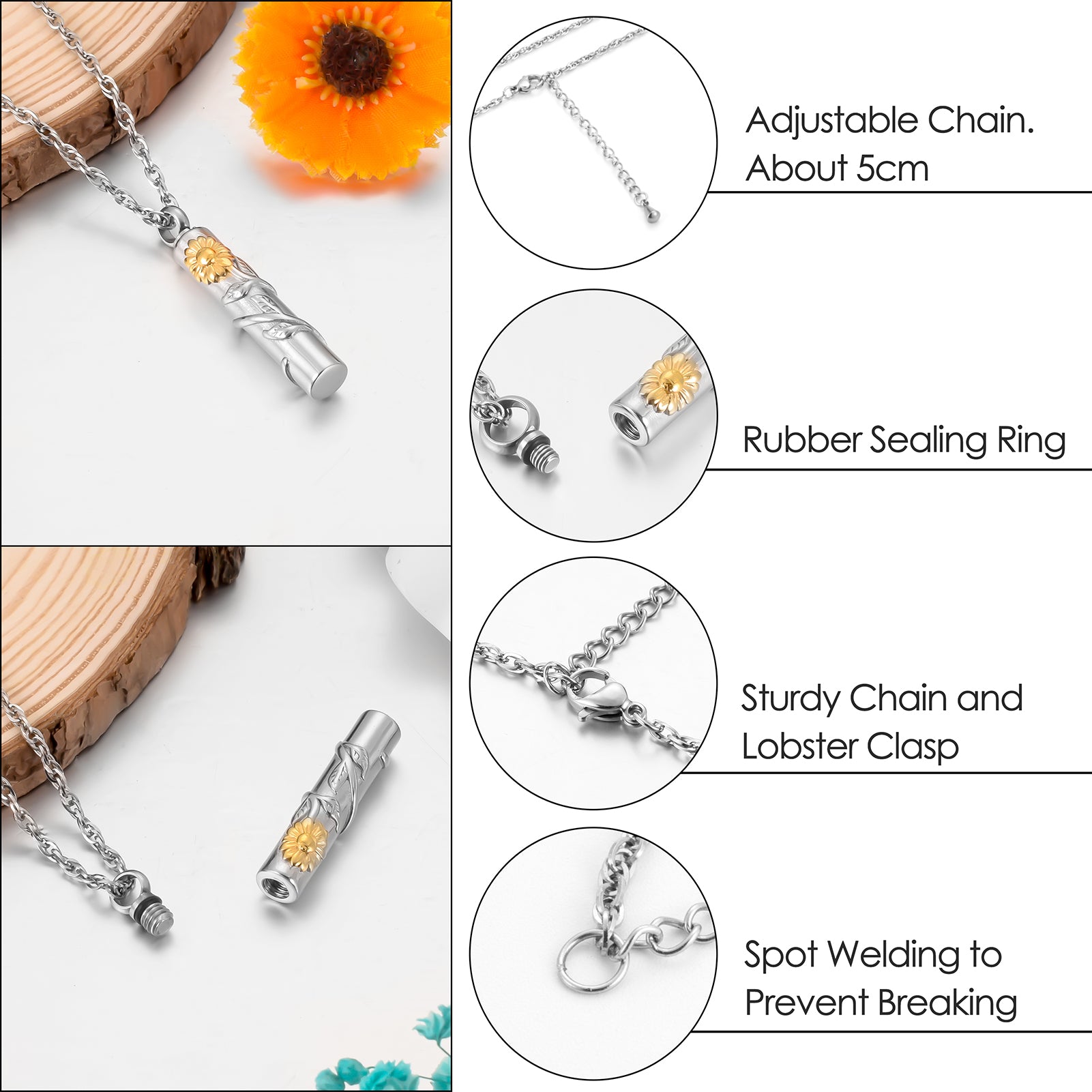 Cylindrical Sunflower Cremation Pendant