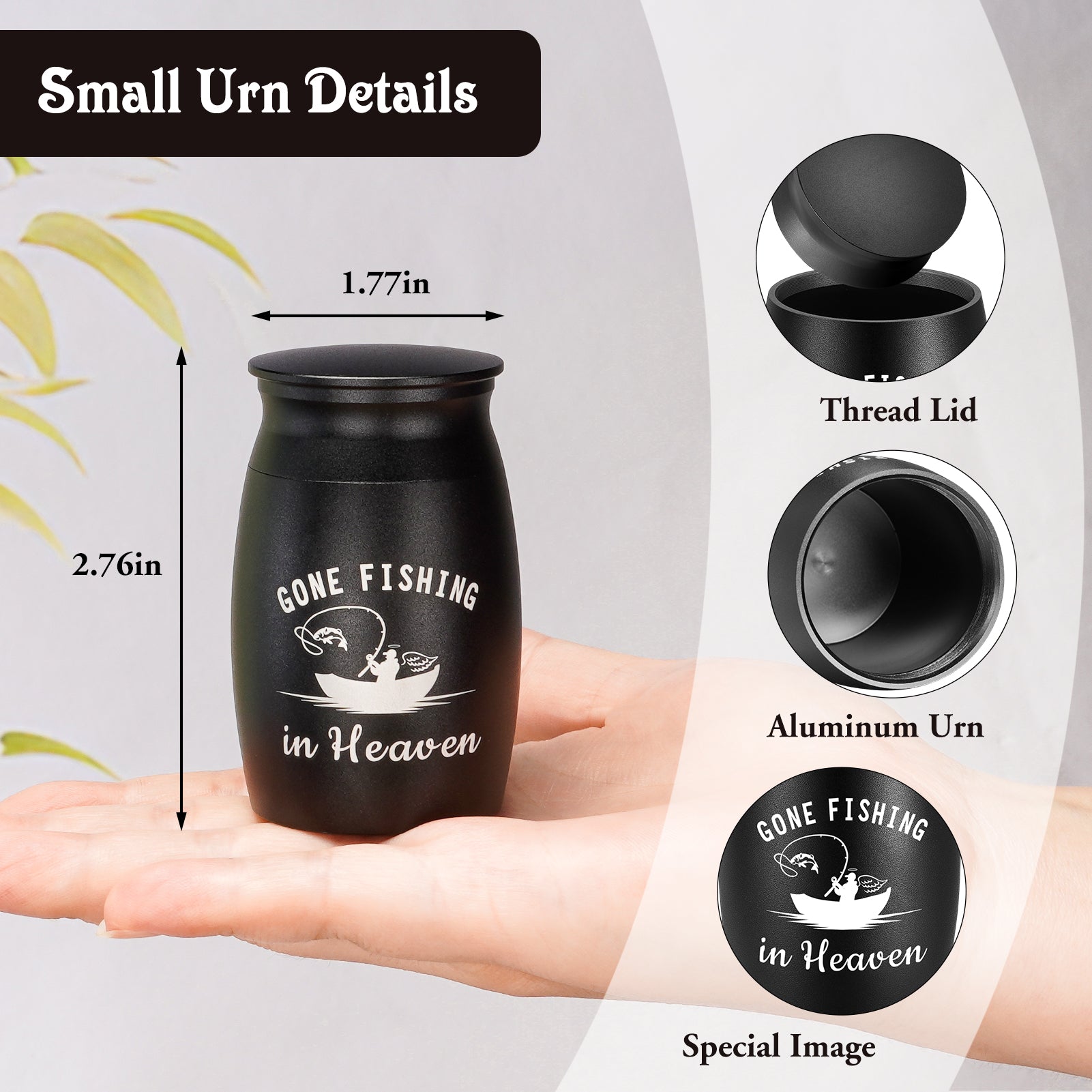 2.76 Inches Black Aluminium Urn for Ashes Keepsake