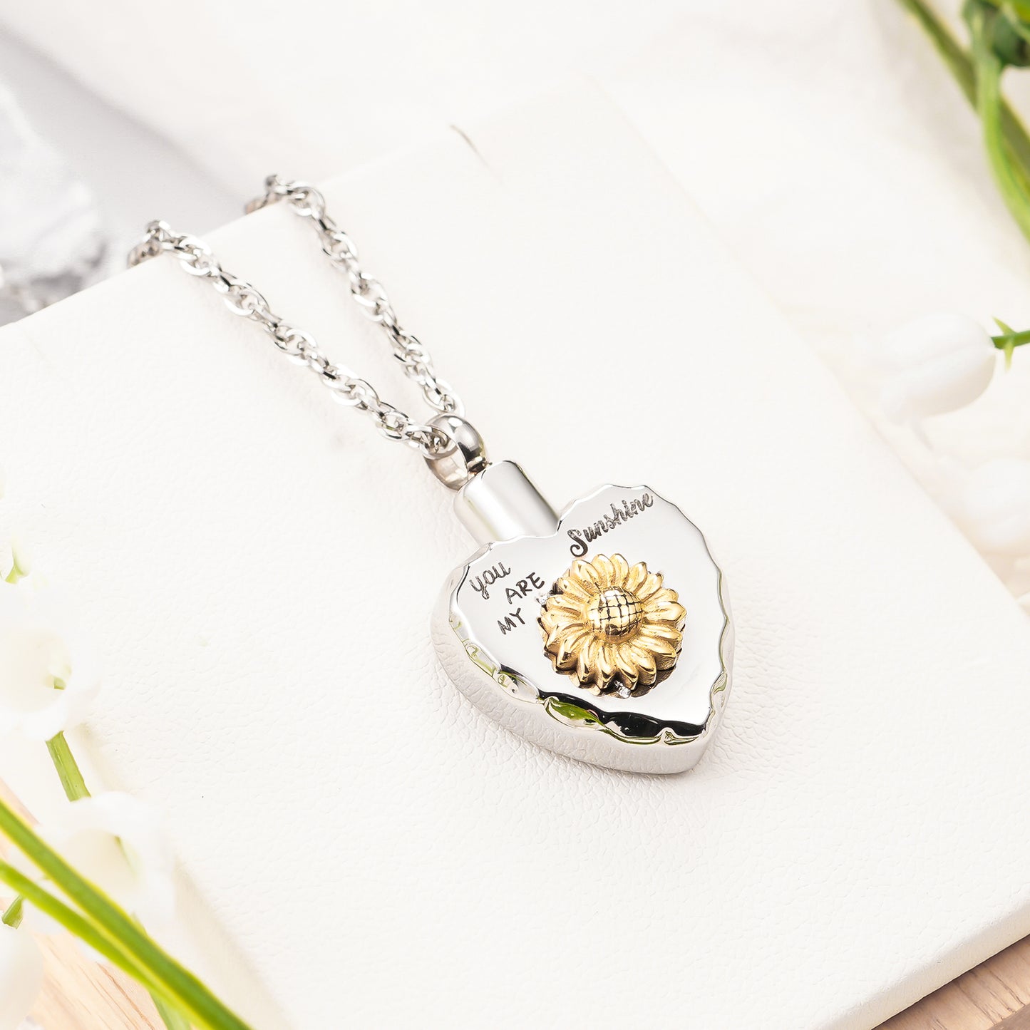 Sunflower Heart Memorial Necklace