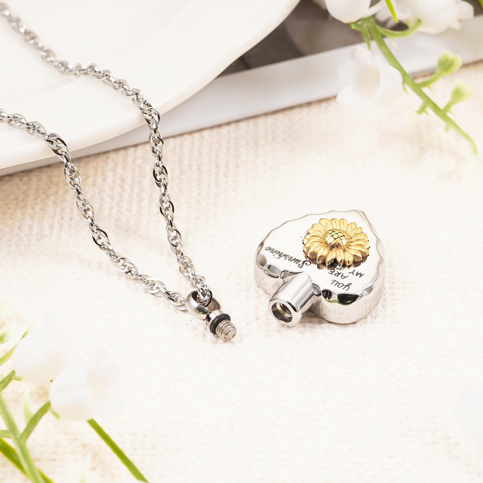 Sunflower Heart Memorial Necklace