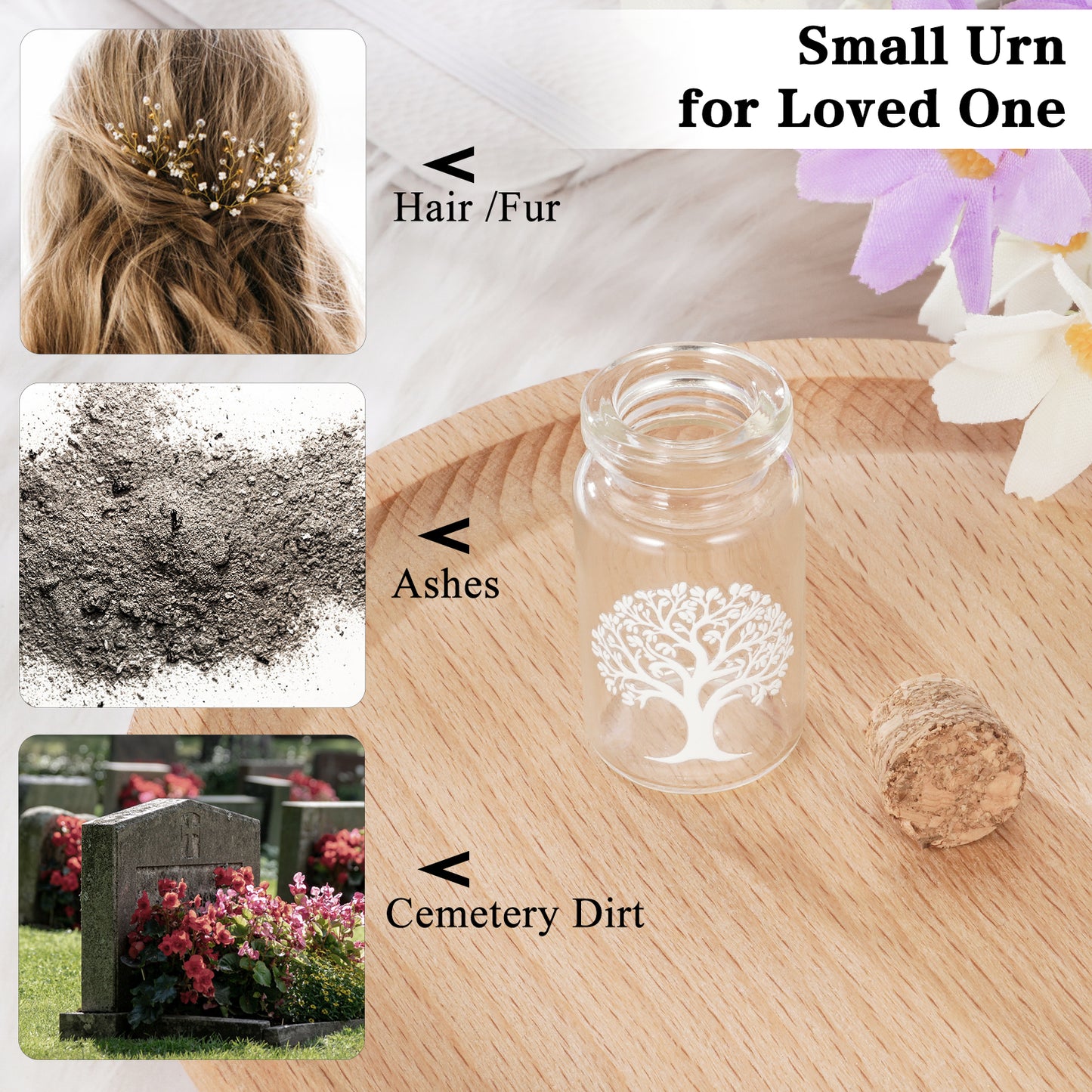 Wooden Box with Small Glass Urn for Ashes