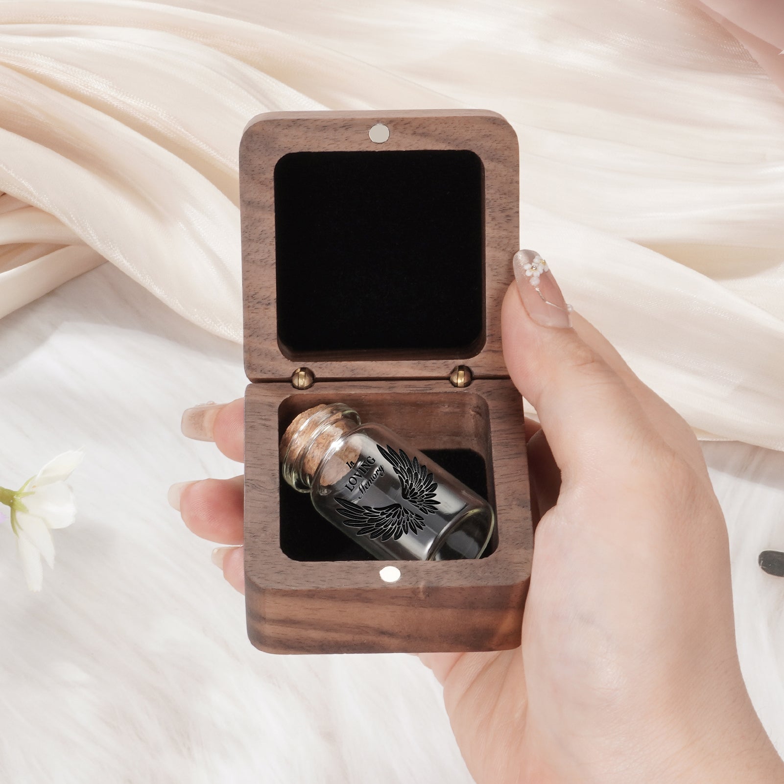 Wooden Box with Small Glass Urn for Ashes