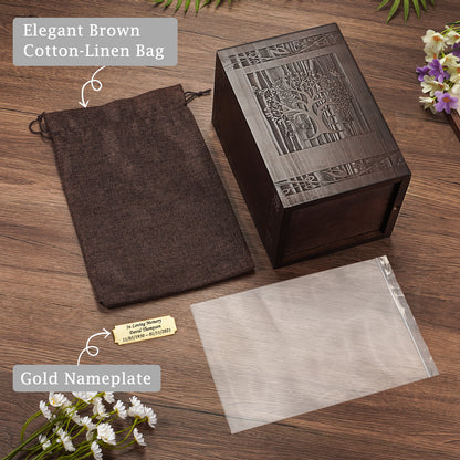 XIUDA Cremation Urns for Human Ashes Adult Male Female, Wooden Tree of Life Medium Keepsake Urns for Ashes, Burial Funeral Memorial Decorative Urns for Men Women Pets Dog Urn- Up to 200 lbs