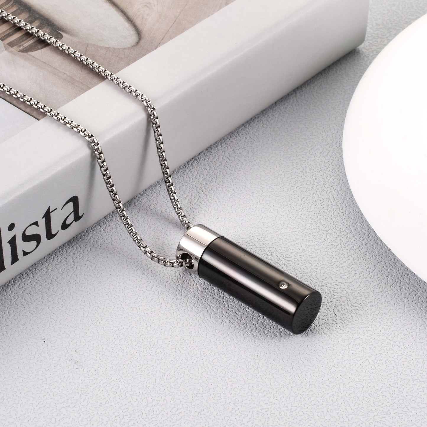 Black Cylinder Cremation Necklace