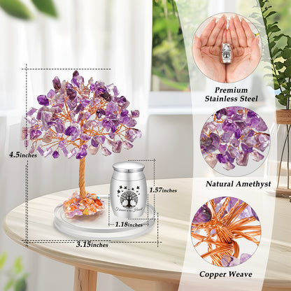 Small Urns for Human Ashes Cremation Keepsakes Urn Stainless Steel 1.57 inches Mini Urn for Human Ashes with Amethyst Crystal Tree Decorative Urn Tree of Life Cremations Ash Keepsake