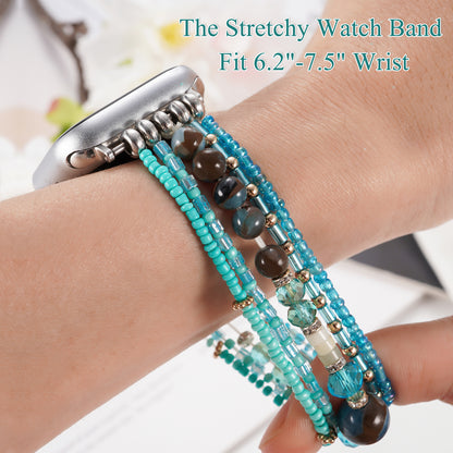 XIUDA Beaded Bracelet Compatible with Apple Watch Band 38-44mm for Women Fashion Elastic Beads Stretch Jewelry Strap Replacement for iWatch
