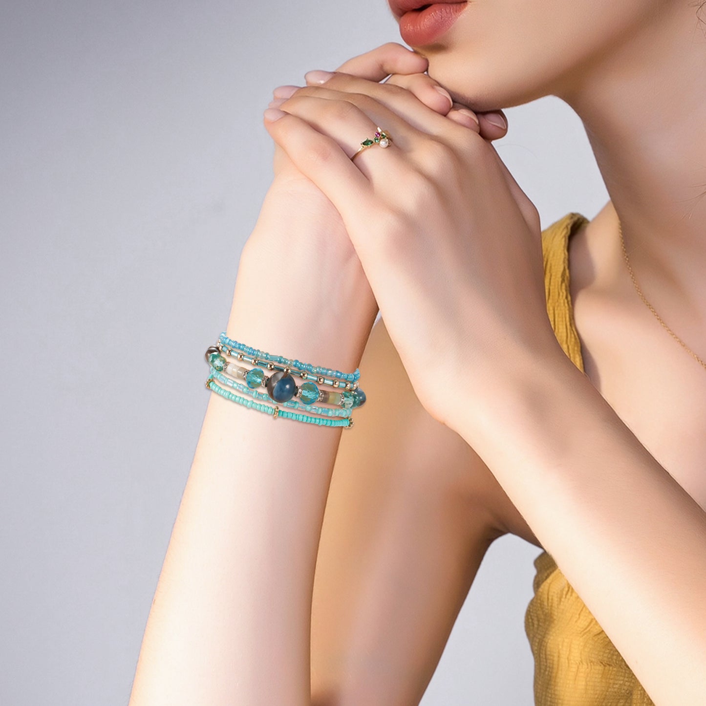 XIUDA Beaded Bracelet Compatible with Apple Watch Band 38-44mm for Women Fashion Elastic Beads Stretch Jewelry Strap Replacement for iWatch