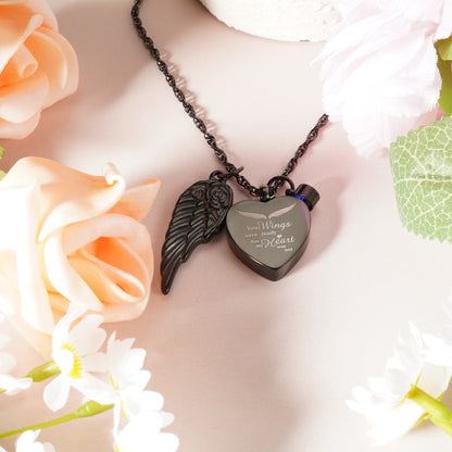 Black Heart Memorial Pendant with Angel Wing