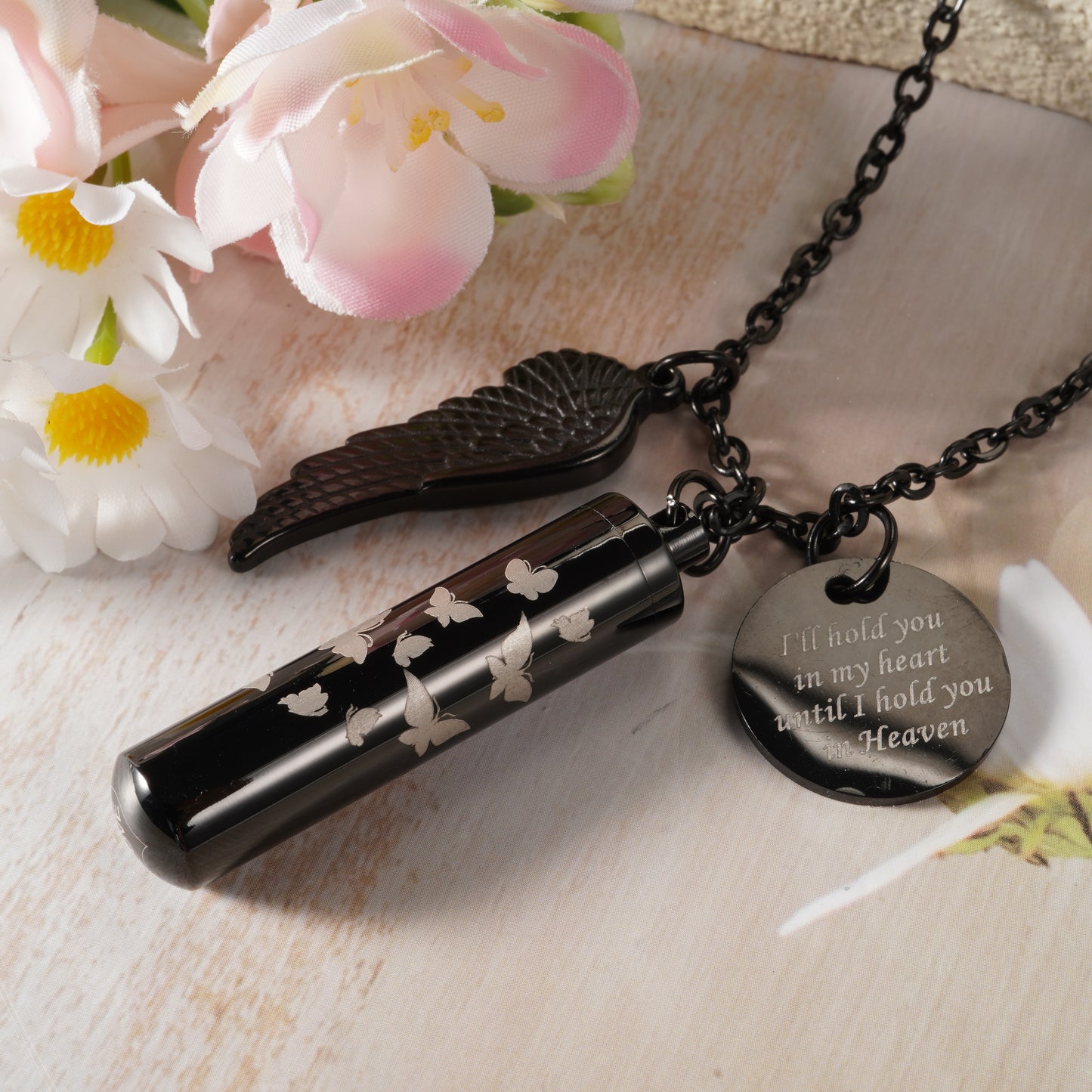 Black Cylindrical Memorial Pendant
