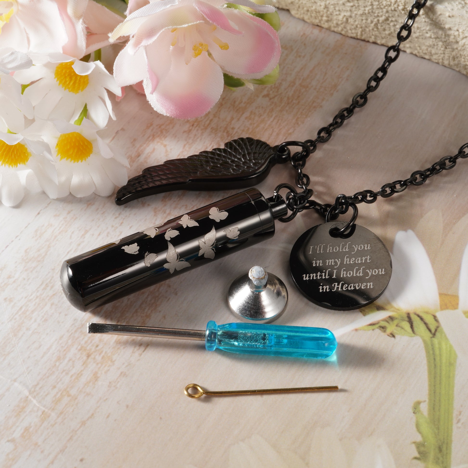 Black Cylindrical Memorial Pendant