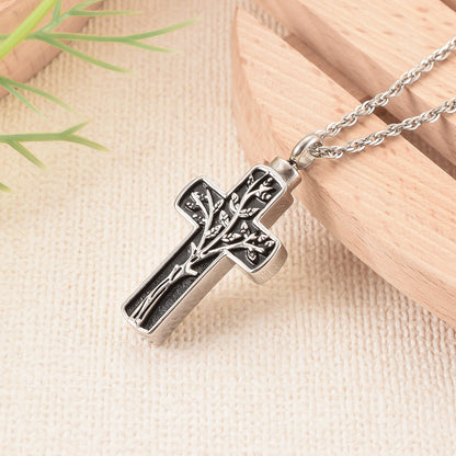 Cross Memorial Pendant with Tree Design