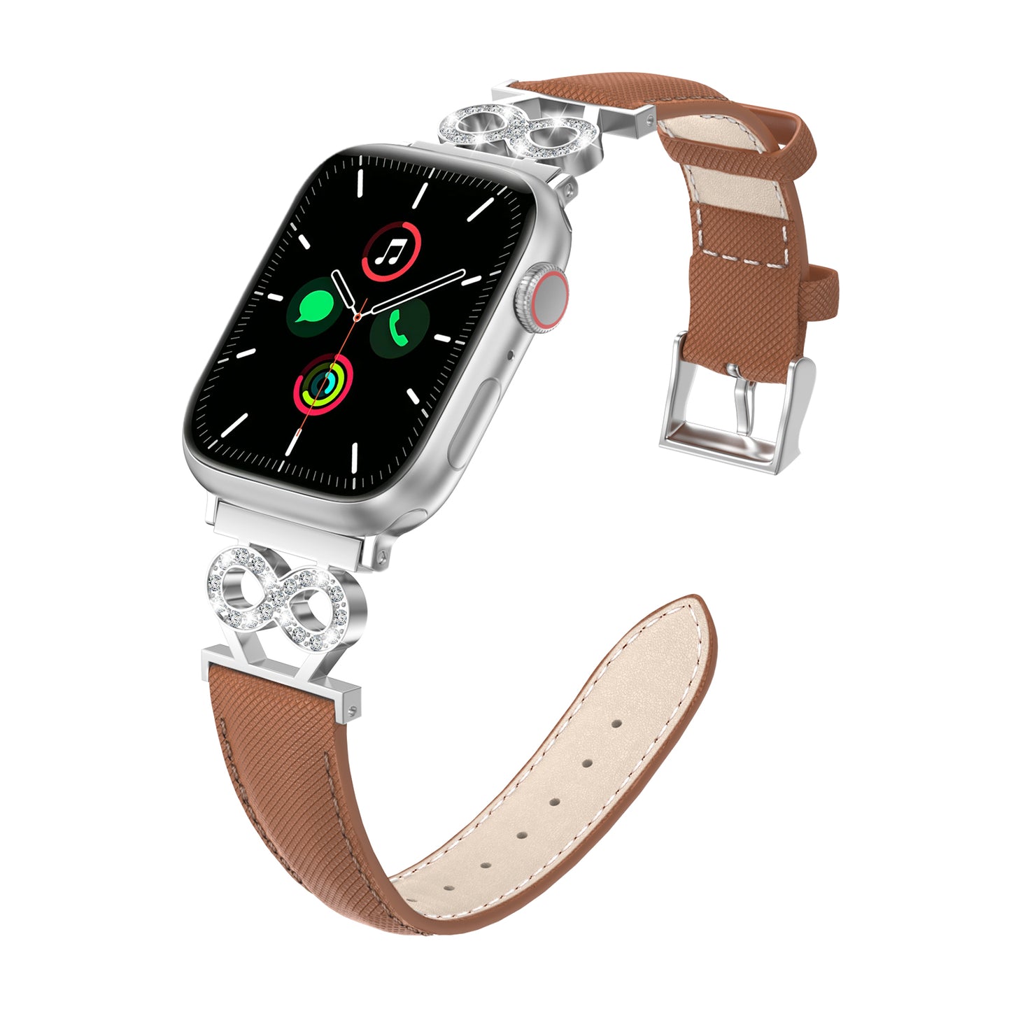 XIUDA Genuine Leather Band Compatible with Apple Watch Women  8-Shaped Metal Crown for iWatch