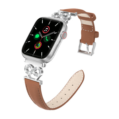 XIUDA Genuine Leather Band Compatible with Apple Watch Women  8-Shaped Metal Crown for iWatch