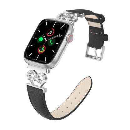 XIUDA Genuine Leather Band Compatible with Apple Watch Women  8-Shaped Metal Crown for iWatch