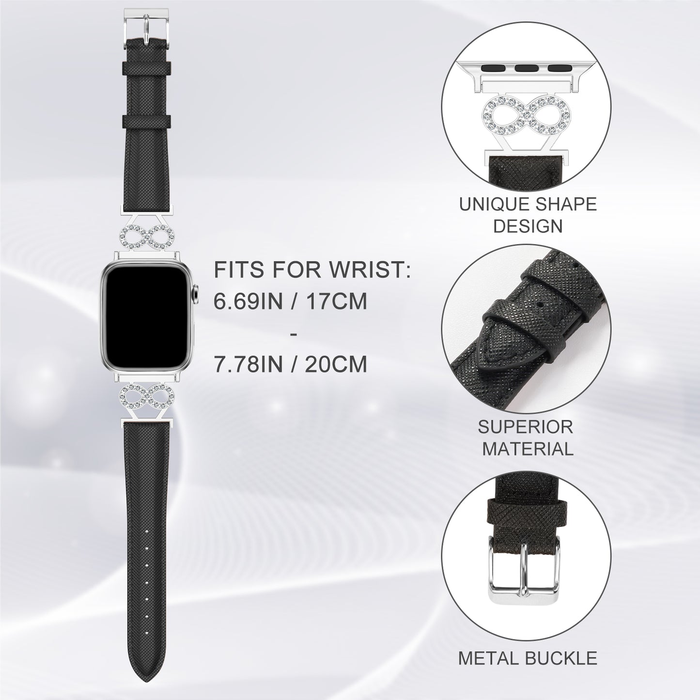 XIUDA Genuine Leather Band Compatible with Apple Watch Women  8-Shaped Metal Crown for iWatch