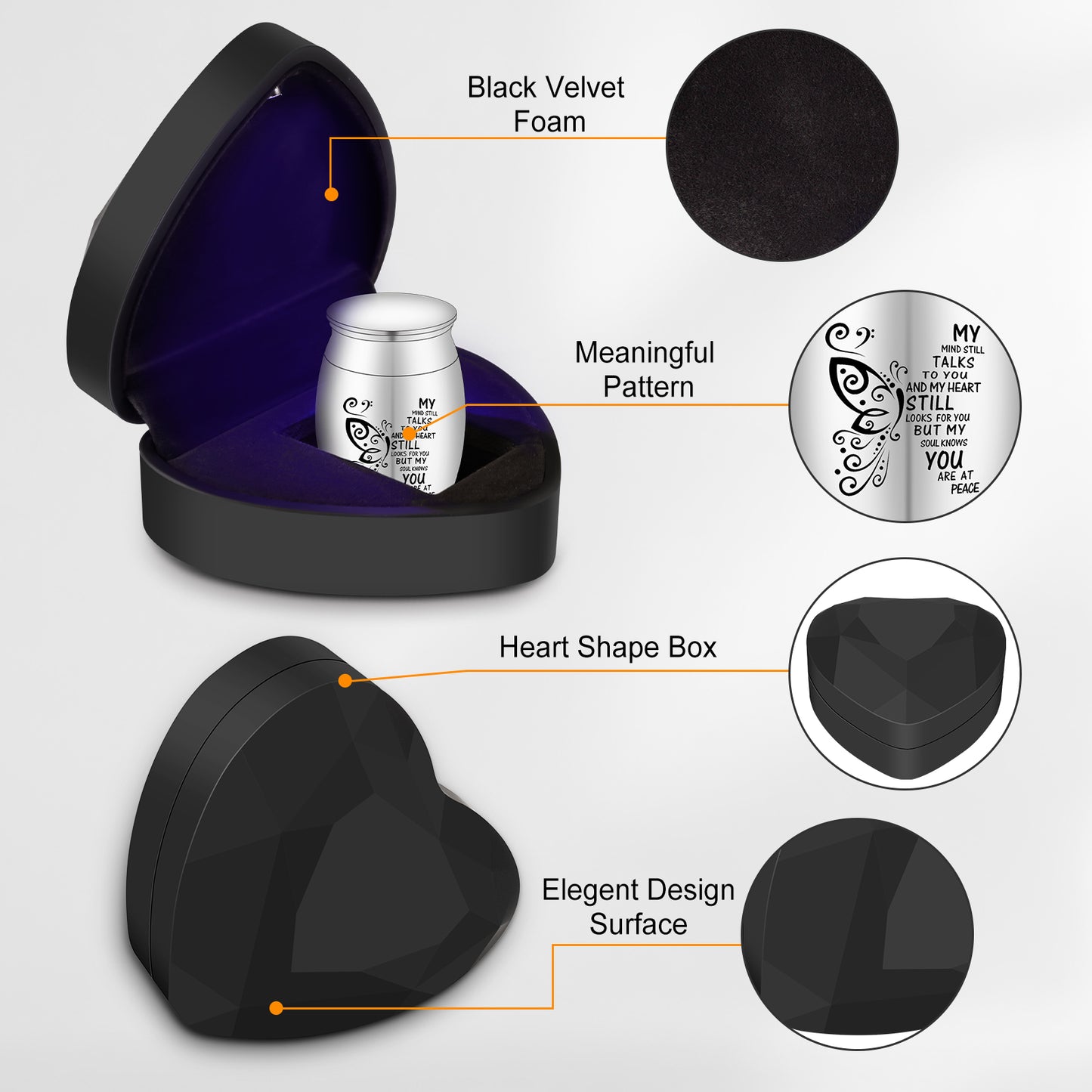 XIUDA Mini Urn for Human Ashes, 1.57 Inches Small Stainless Steel Urn with Heart Gift Box