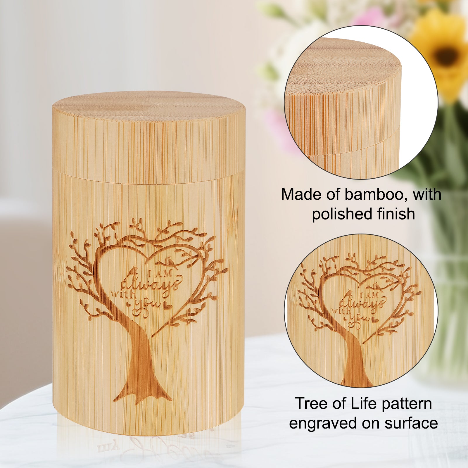 Wood Mini Keepsake Urn for Ash -Bamboo