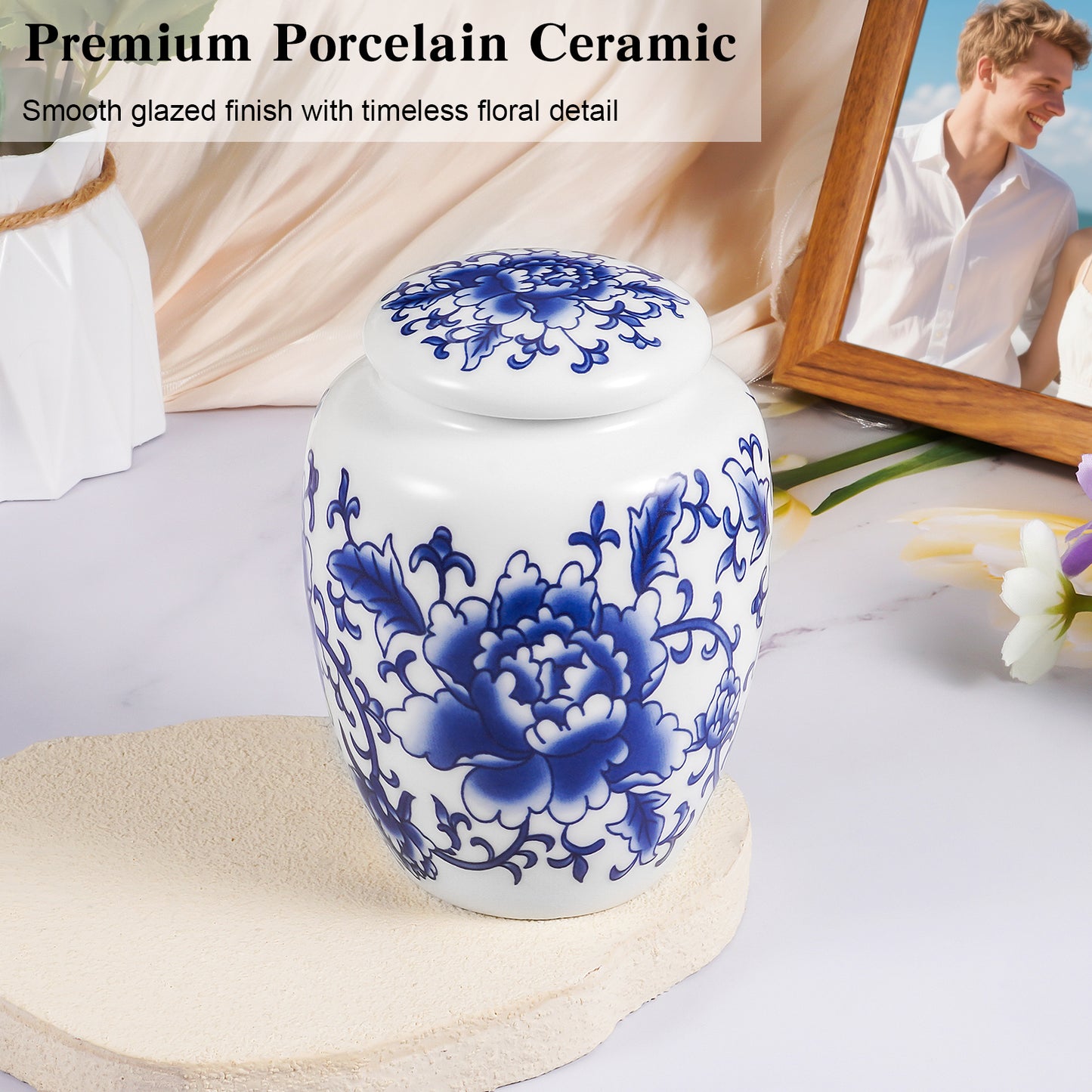 Ceramic Mini Urns Blue and White Porcelain Cremation Keepsake Urn