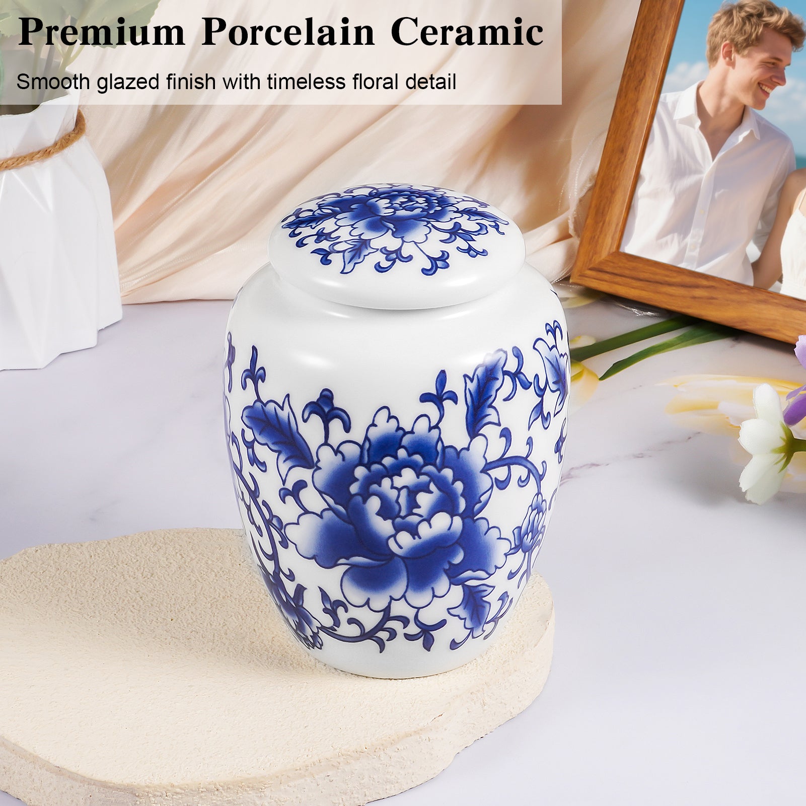 Ceramic Mini Urns Blue and White Porcelain Cremation Keepsake Urn