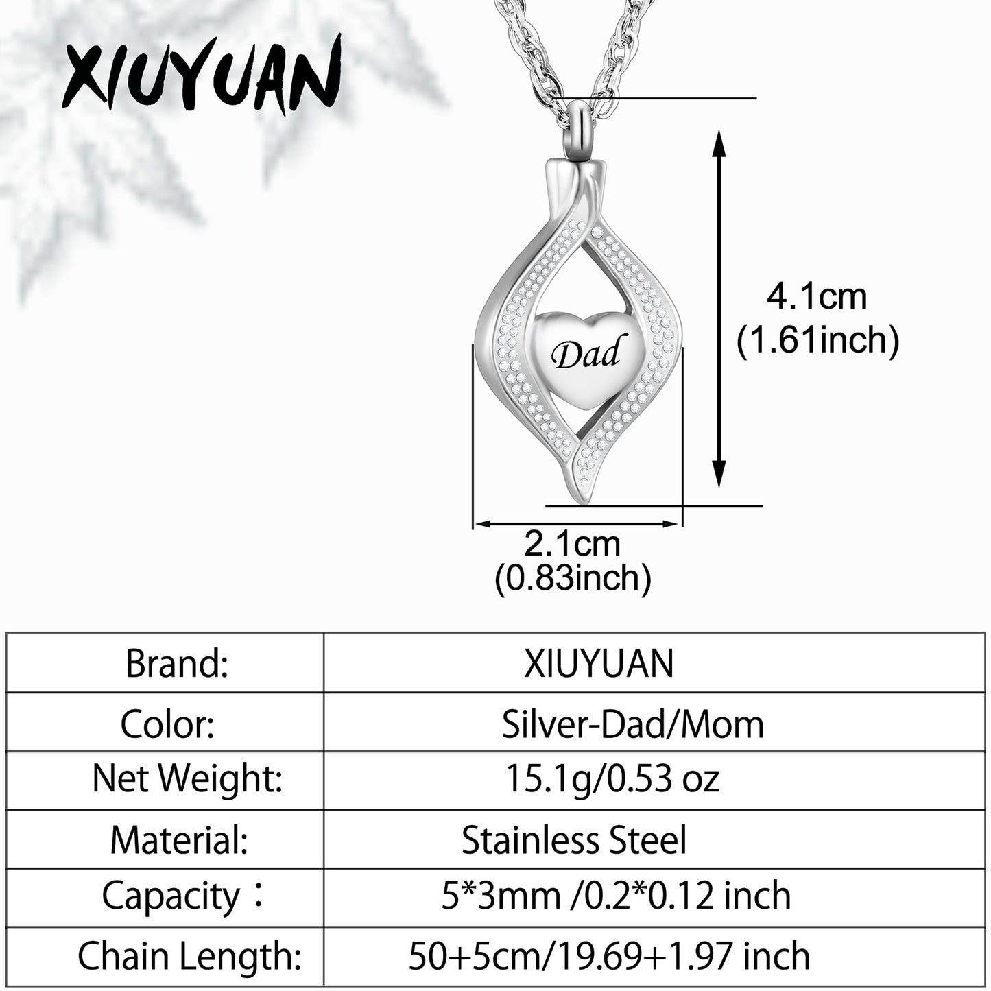 Urn Cremation Necklace for Mom/ Dad