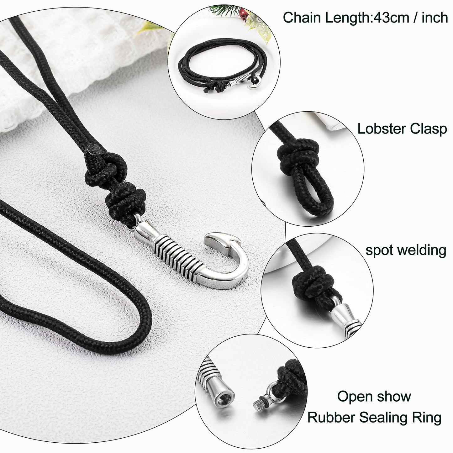 Silver Cremation Bracelet with Fish Hook